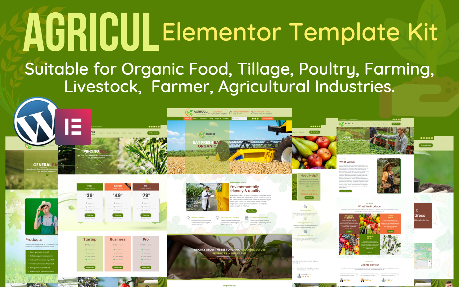 Agricul - Modern Organic Farm, Agriculture WordPress Elementor template kit. Elementor Kit