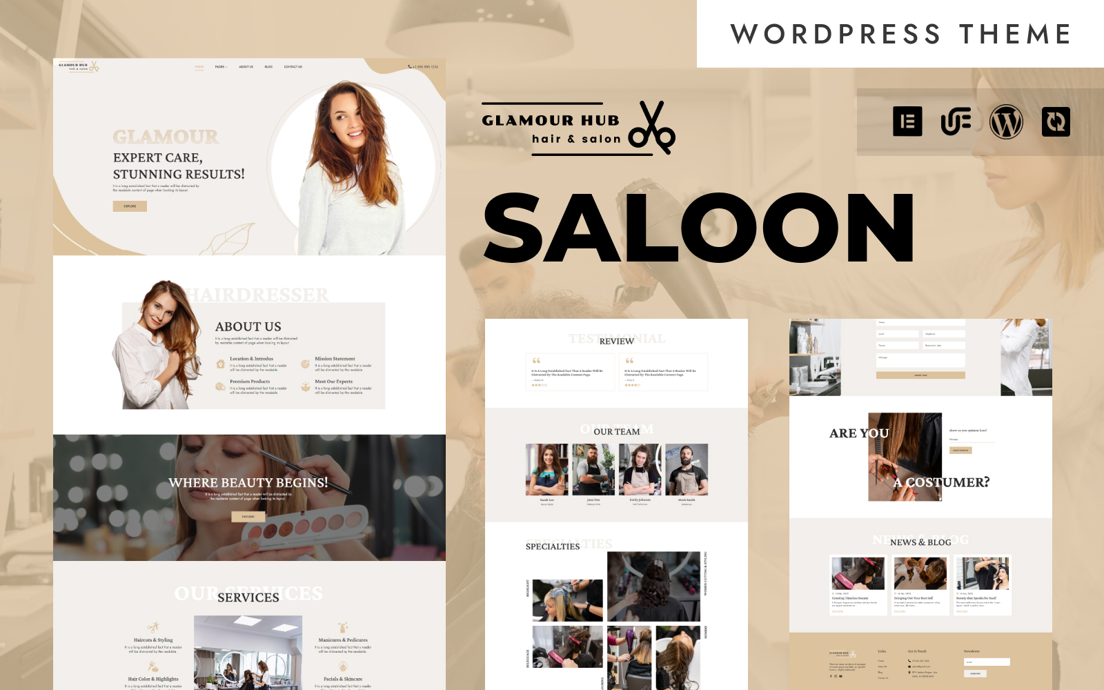 Glamour Hub - Modern Barber Shop & Hair Salon WordPress Elementor Theme WordPress Theme