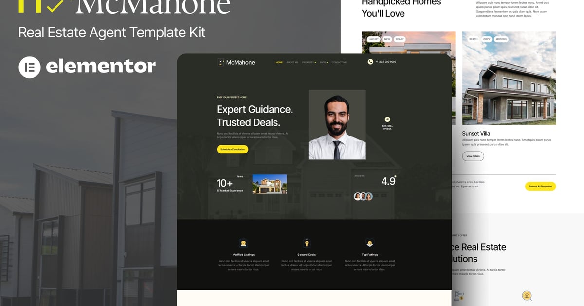 McMahone - Real Estate Agent Elementor Template Kit