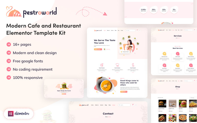 Restro World - Modern Cafe and Restaurant Elementor Template Kit Elementor Kit