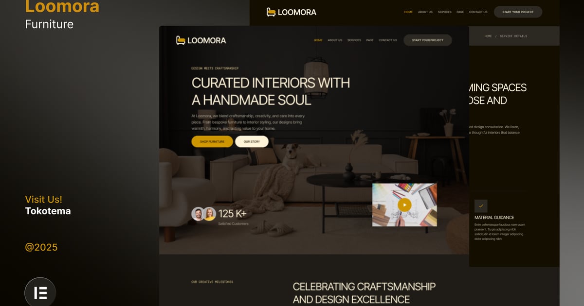 Loomora - Dark Handmade Furniture & Interior Design Website Elementor Template Kit
