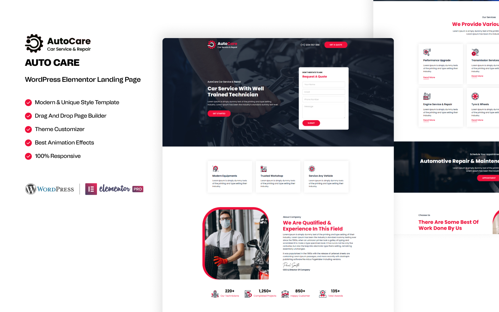 AutoCare – WordPress Car Repair Elementor Landing Page Elementor Kit