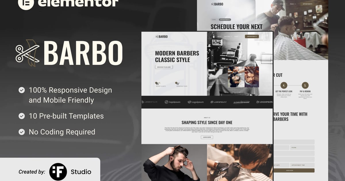 Barbo – Barbershop & Grooming Elementor Template Kit