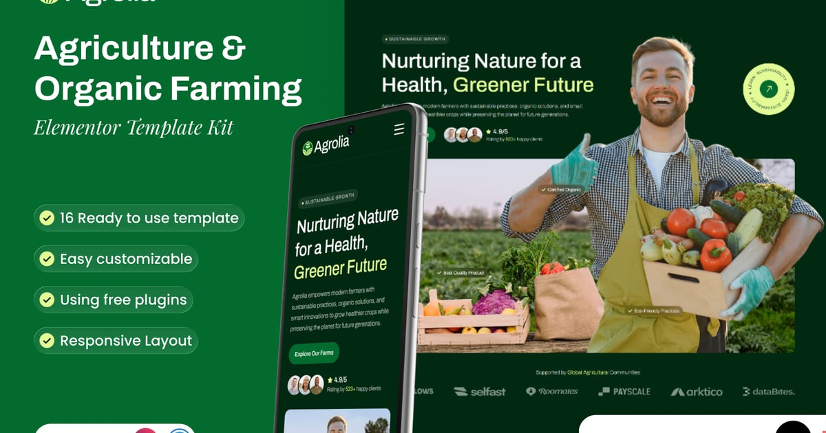 Agrolia - Agriculture & Organic Farming Elementor Template Kit