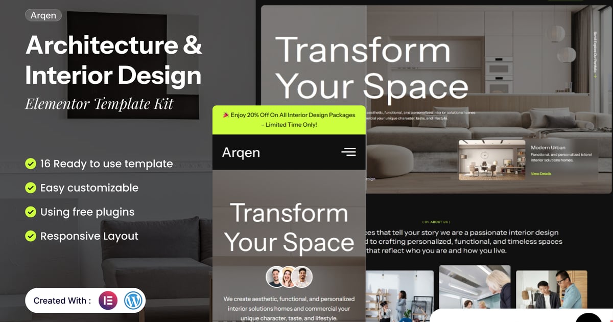 Arqen - Architecture & Interior Design Elementor Template Kit