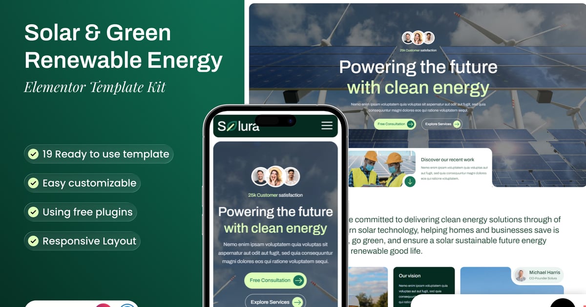 Solura - Solar & Green Renewable Energy Elementor Template Kit