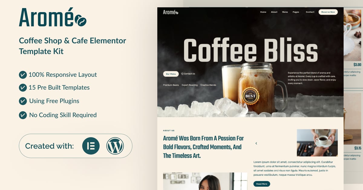 Arome - Coffee Shop & Cafe Elementor Template Kit