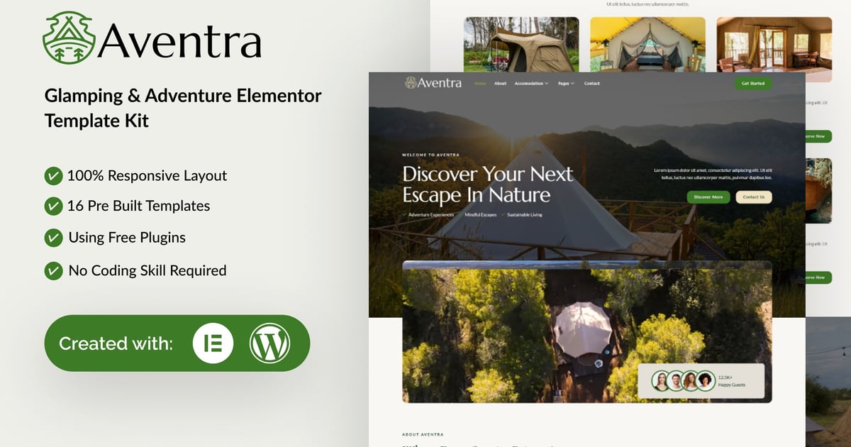 Aventra - Glamping & Adventure Elementor Template Kit