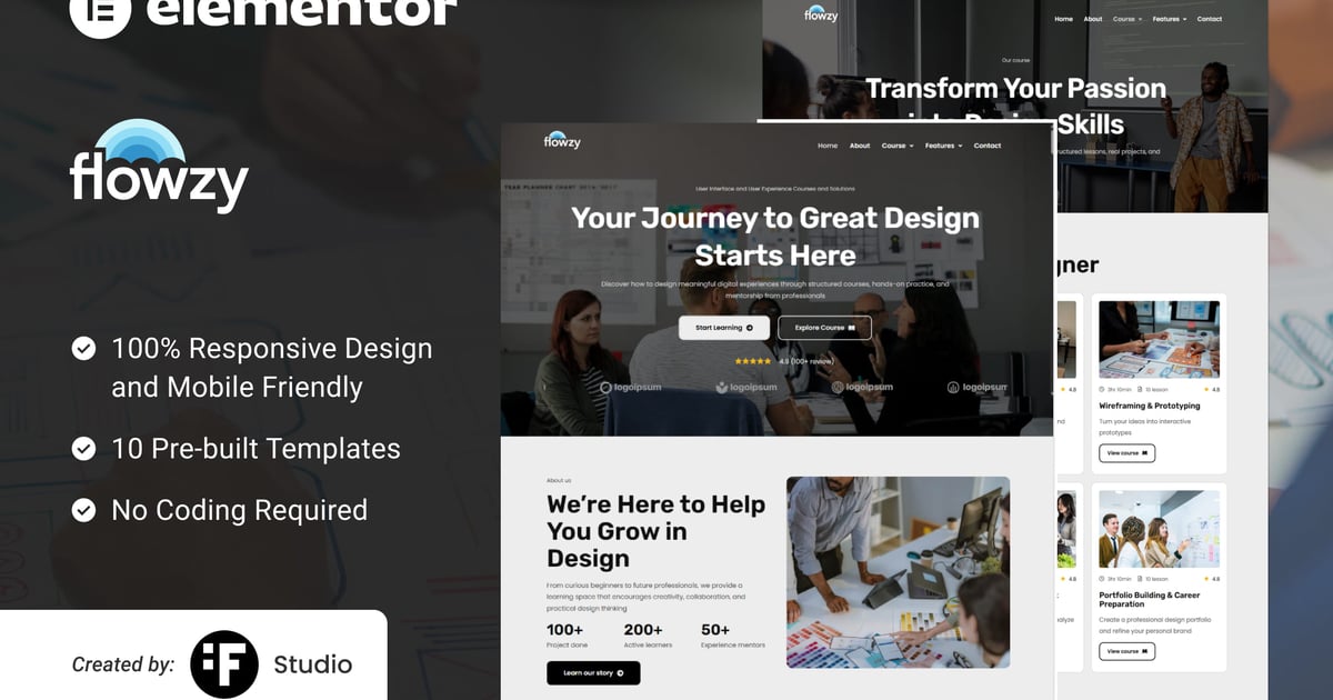 Flowzy – UI/UX Course & Services Elementor Template Kit