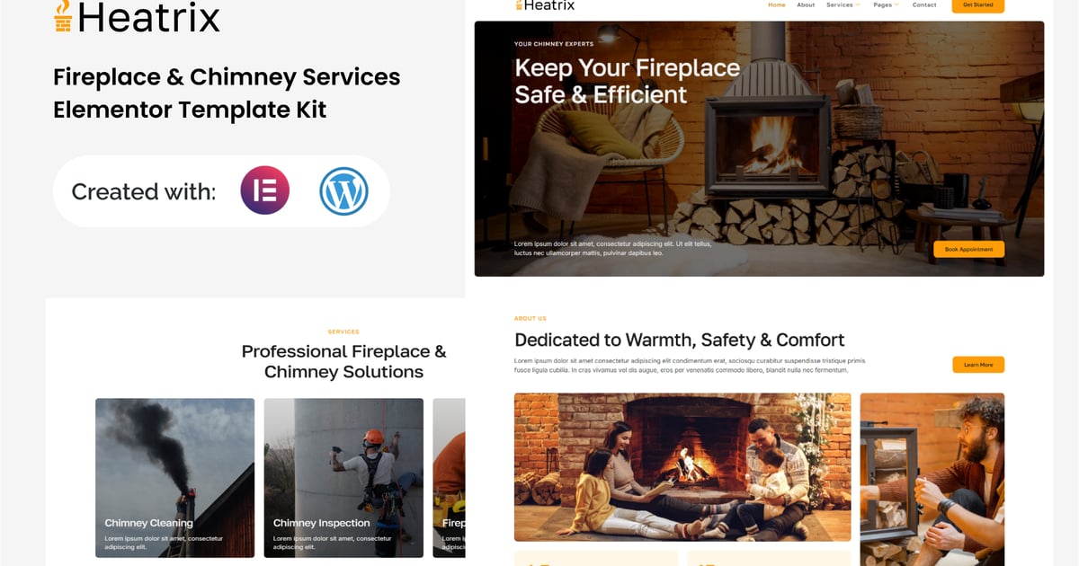 Heatrix - Fireplace & Chimney Services Elementor Template Kit