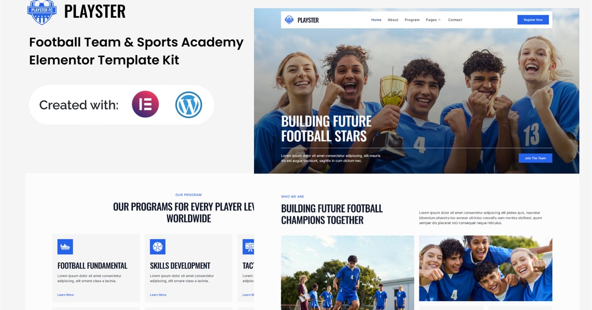 Playster - Football Team & Sports Academy Elementor Template Kit