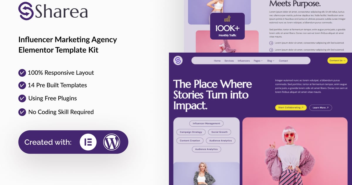 Sharea - Influencer Marketing Agency Elementor Template Kit