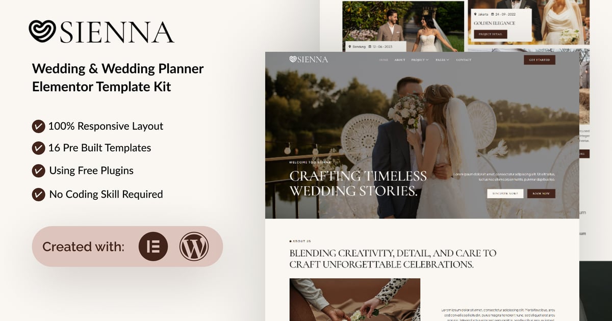 Sienna - Wedding Planner Elementor Template Kit