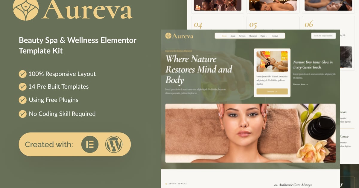 Aureva - Beauty Spa & Wellness Elementor Template Kit