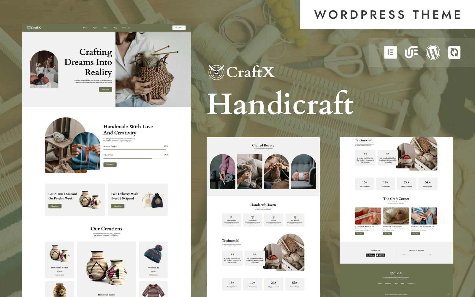 CraftX - Handmade, Handicraft Boutique & Creative Crafts Woocommerce WordPress Elementor Theme WordPress Theme