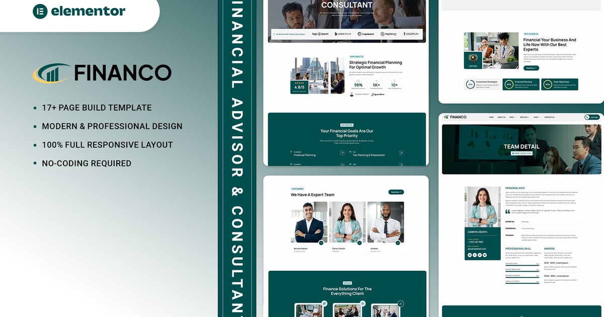 Financo - Financial Advisor & Consultant Elementor Template Kit