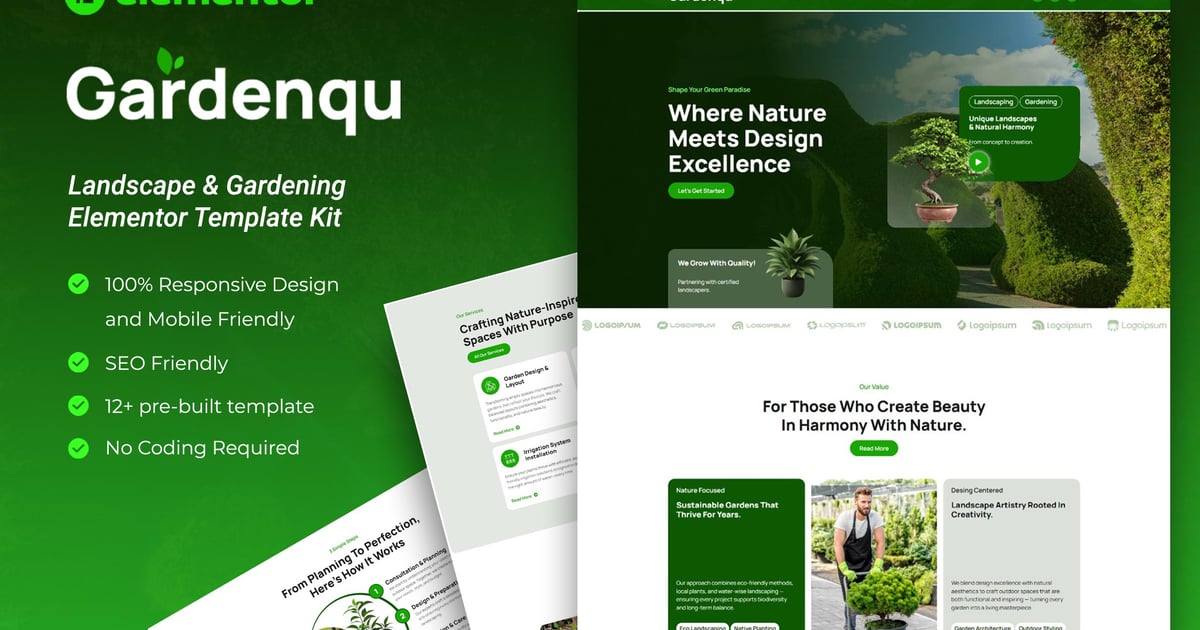 Gardenqu - Landscape & Gardening Elementor Template Kit