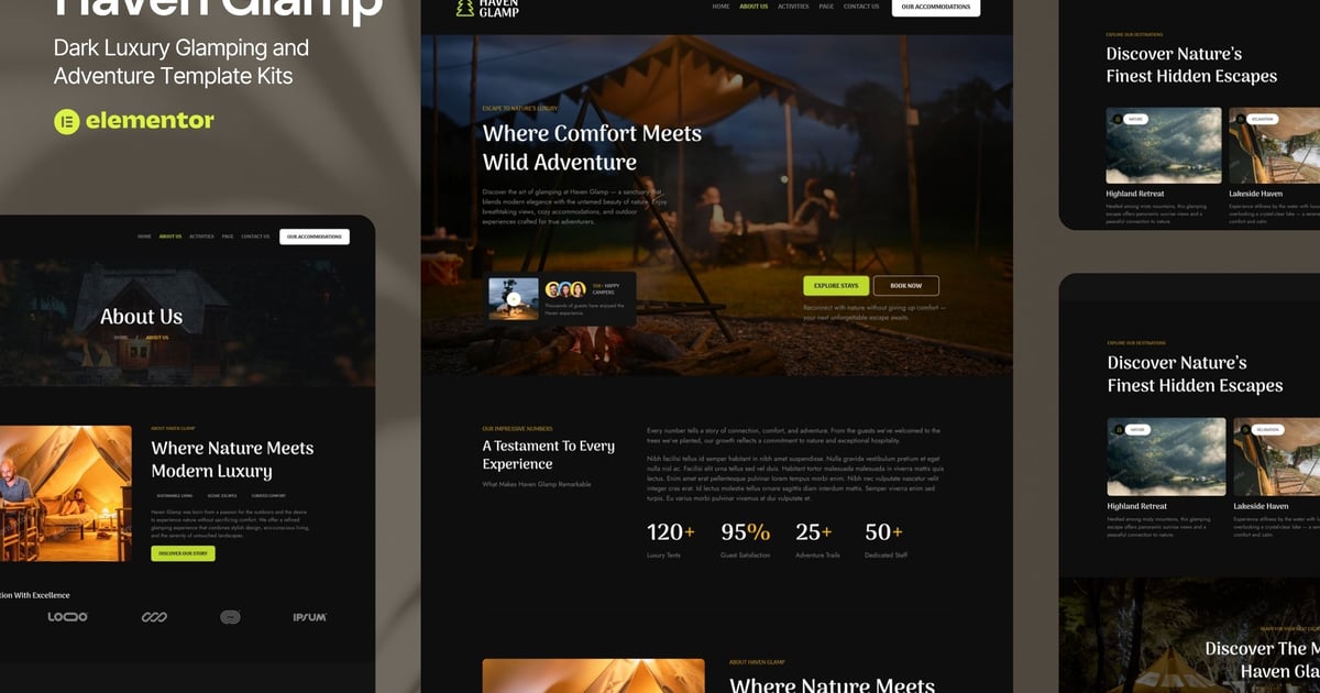 Haven Glamp - Dark Luxury Adventure Elementor Template Kit