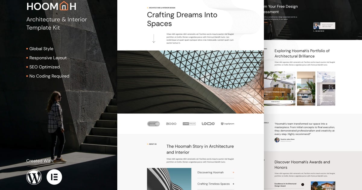 Hoomah - Architecture & Design Interior Elementor Pro Template Kit