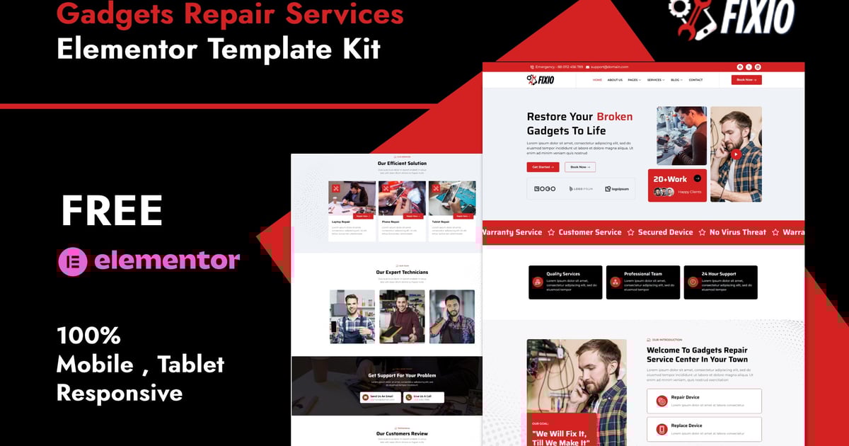 Fixio - Gadgets & Electronics Repair Services Elementor Template Kit
