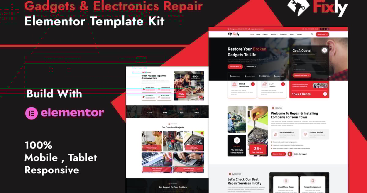 Fixly - Electronics & Gadgets Repair Services Elementor Template Kit