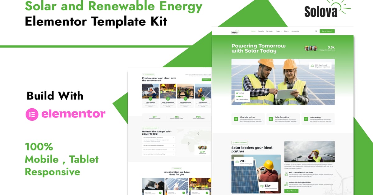 Solova - Solar & Renewable Energy Elementor Template Kit