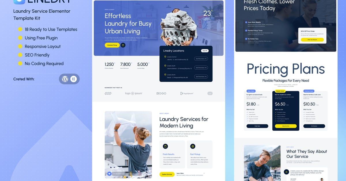 Linedry - Laundry Service Elementor Template Kit