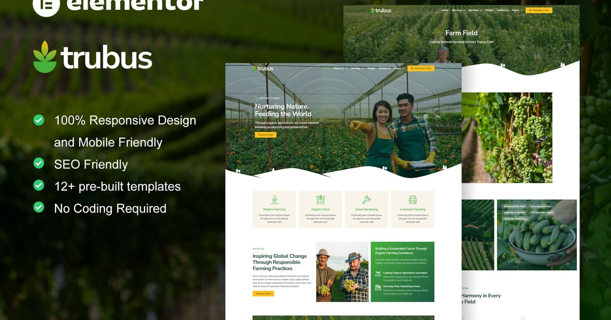 Trubus - Agriculture & Organic Farming Elementor Pro Template Kit