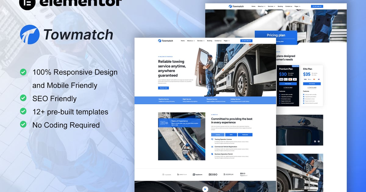 TowMatch - Towing Services Elementor Pro Template Kit
