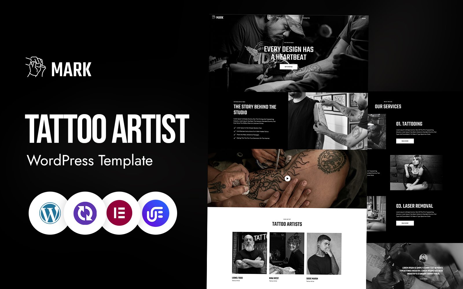Mark – Tattoo Artist And Studio WordPress CMS Elementor Template WordPress Theme