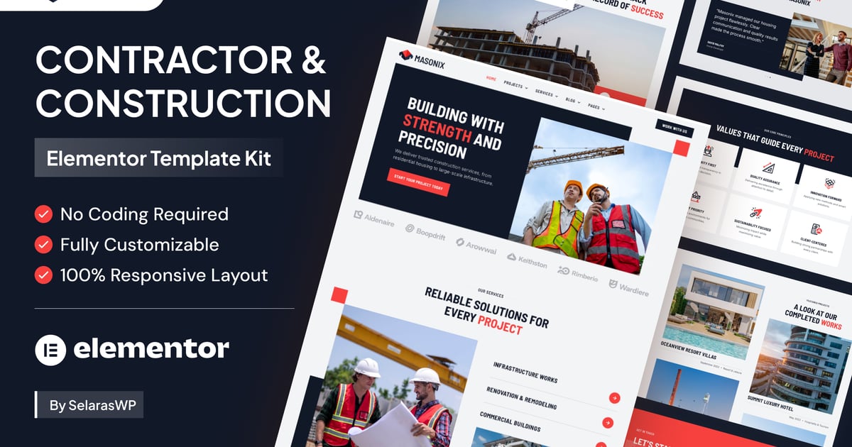 Masonix - Contractor & Construction Elementor Pro Template Kit