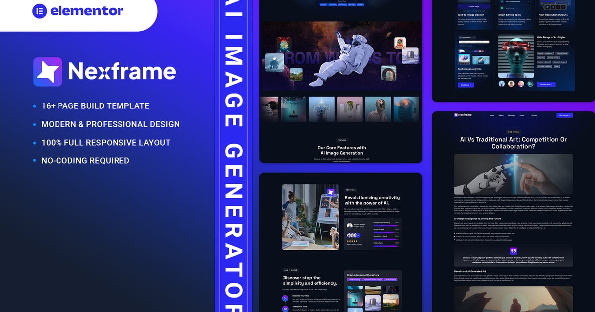 Nexframe - AI Image Generator Elementor Template Kit