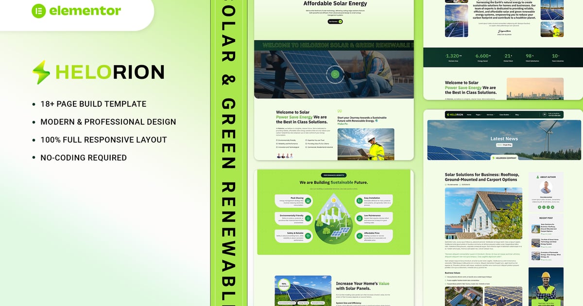 Helorion - Solar & Green Renewable Energy Company Elementor Template Kit