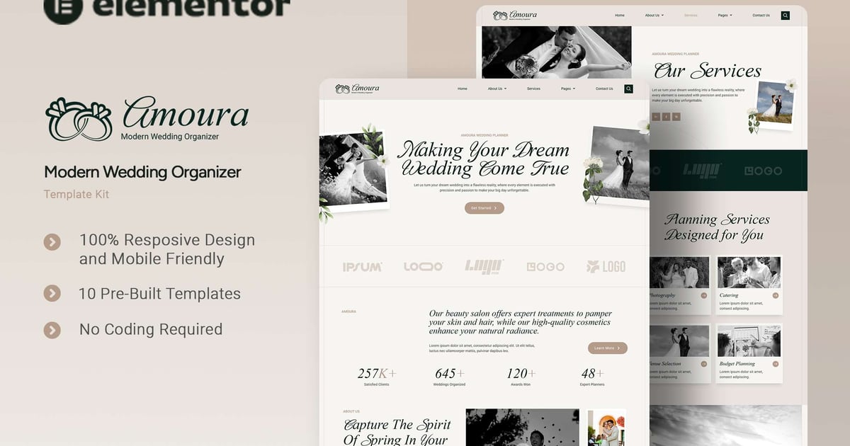 Amoura - Modern Wedding Organizer Elementor Template Kit