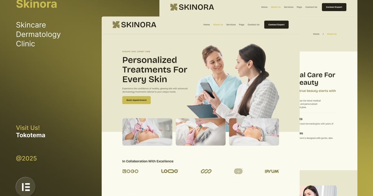 Skinora - Skincare Dermatology Clinic Website Elementor Template Kits