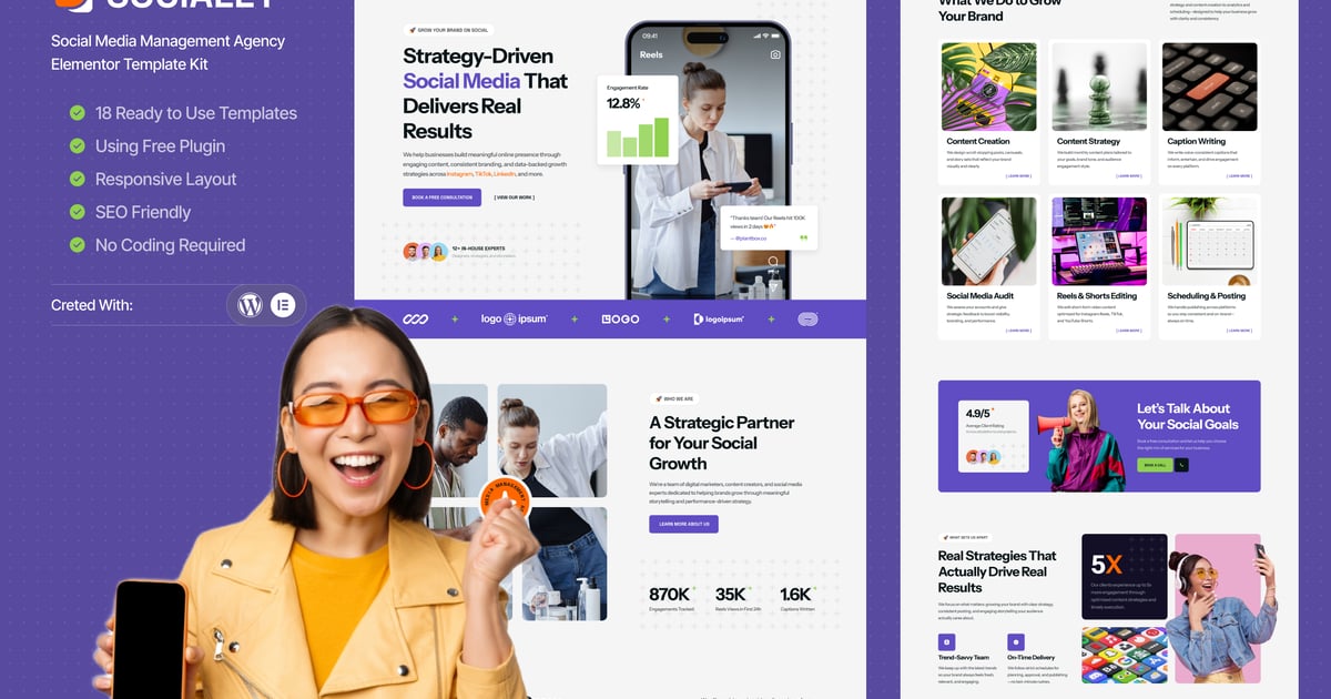 Socialey - Social Media Management Agency Elementor Template Kit