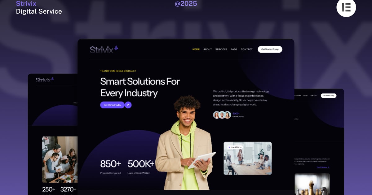 Strivix - Dark Tech & Digital Service Website Elementor Template Kits