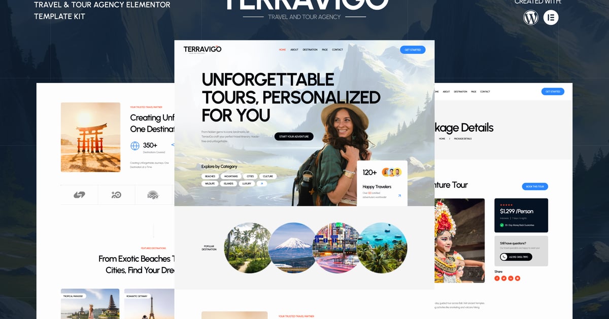 TerraviGo - Modern Travel & Tour Agency Elementor Template kit