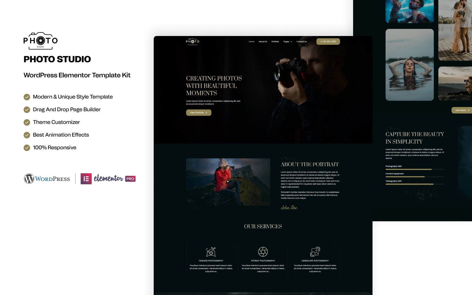 The Portrait – Photography Portfolio WordPress Elementor Template Kit Elementor Kit