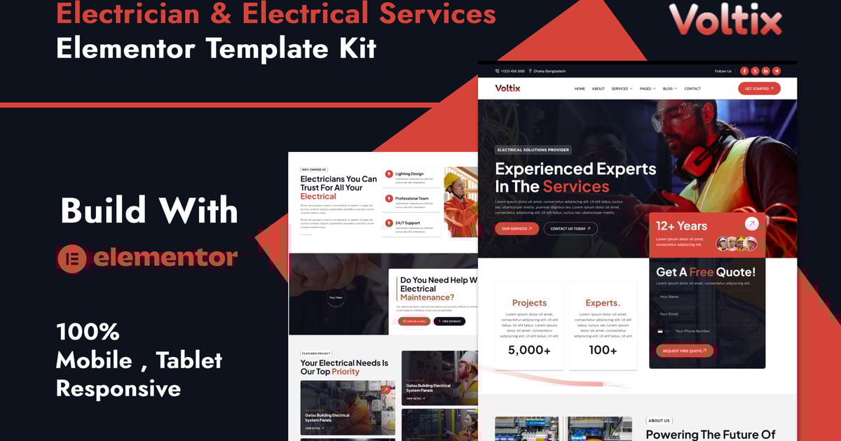 Voltix - Electrician & Electrical Services Elementor Template Kit