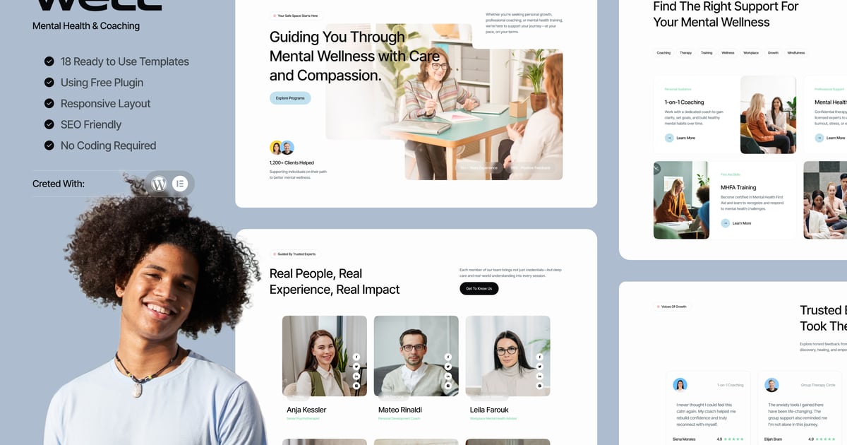 Well – Mental Health & Coaching Elementor Template Kit
