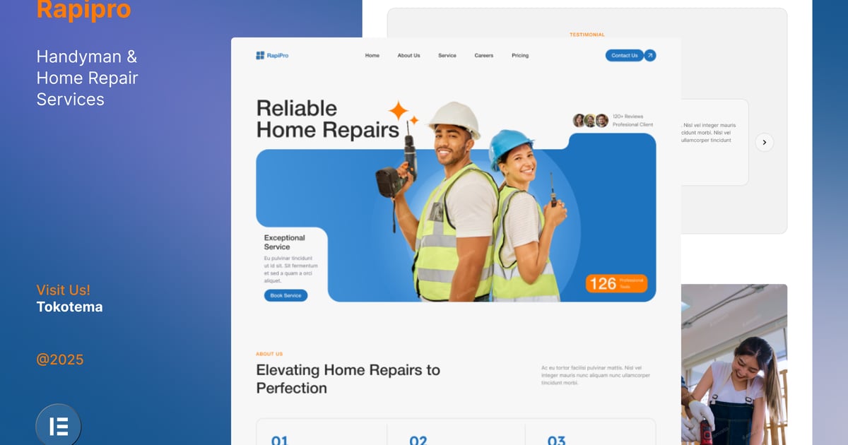 Rapipro - Handyman & Home Repair Service Website Elementor Template Kits