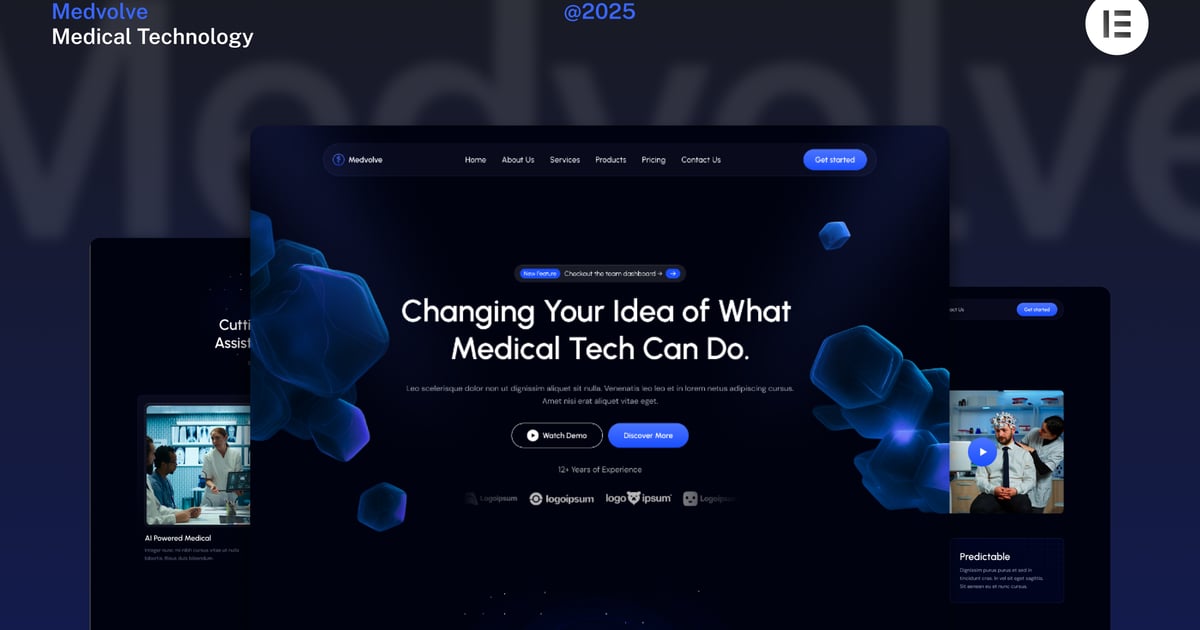 Medvolve - Dark Medical Assistive Technology Website Elementor Template Kits