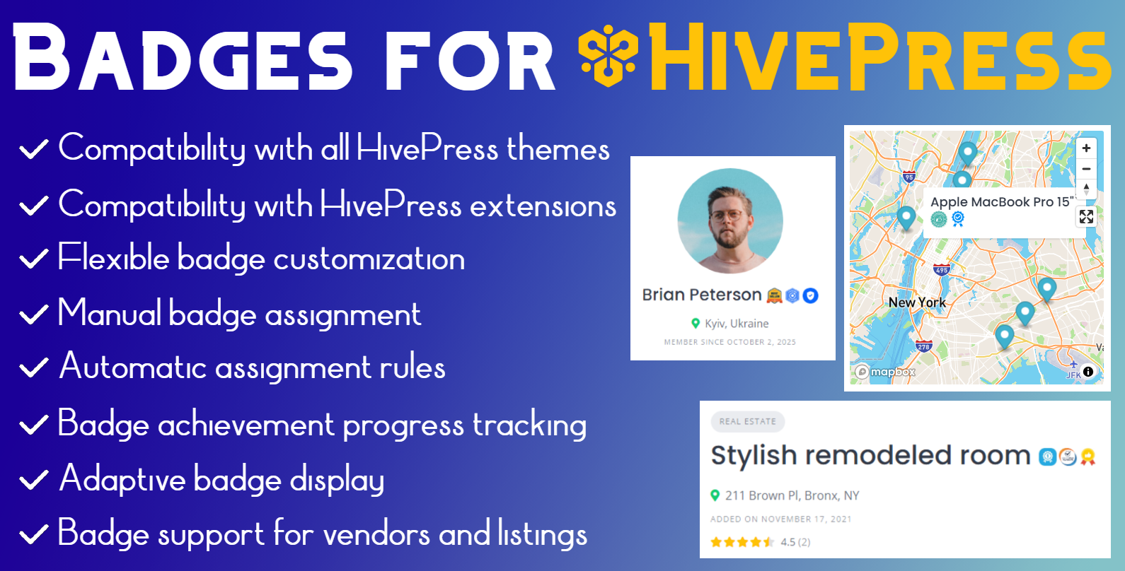 Badges for HivePress — Metric-Driven Badges with Automatic Assignment WordPress Plugin
