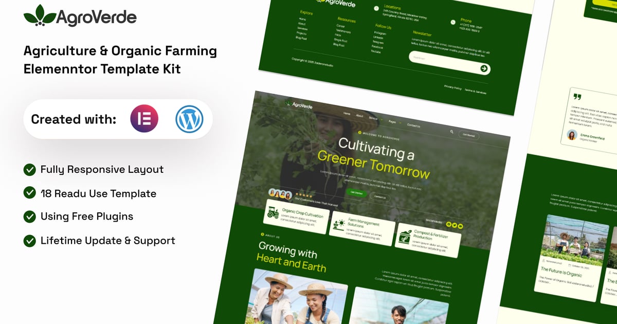 Agroverde - Agriculture & Organic Farming Elemenntor Template Kit
