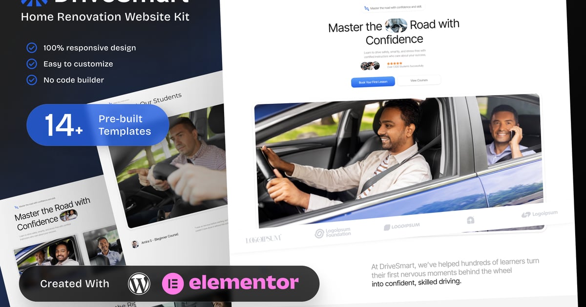 DriveSmart - Driving School Website Elementor Template Kit