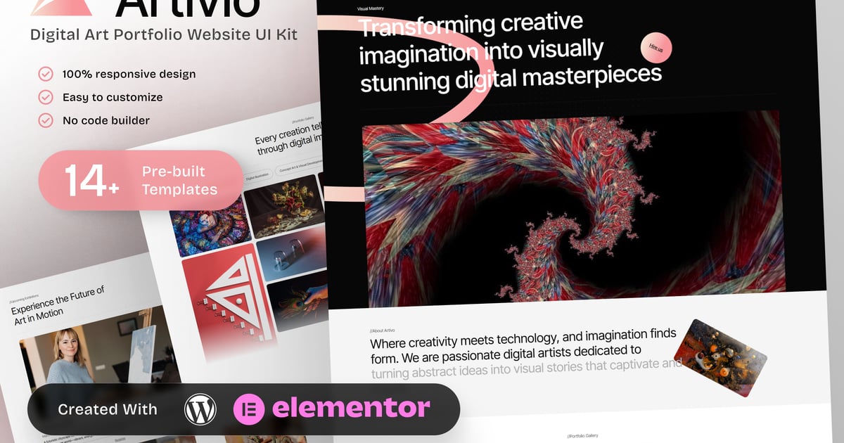 Artivio - Digital Art Portfolio Elementor Template Kit