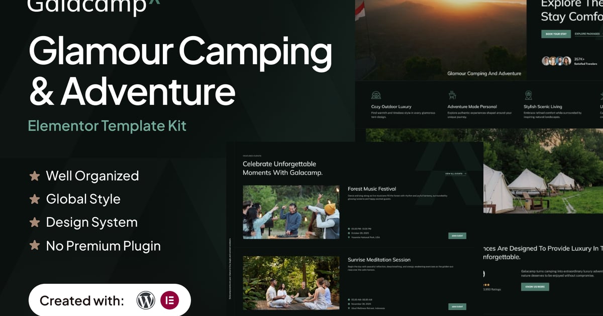 Galacamp - Glamour Camping & Adventure Elementor Template Kit