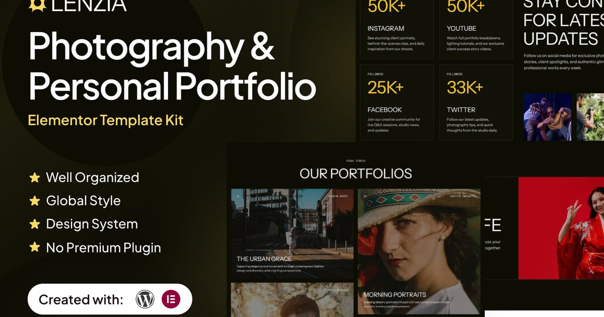 Lenzia - Photography & Personal Portfolio Elementor Template Kit