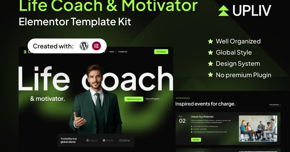 Upliv - Life Coach & Motivator Elementor Template Kit
